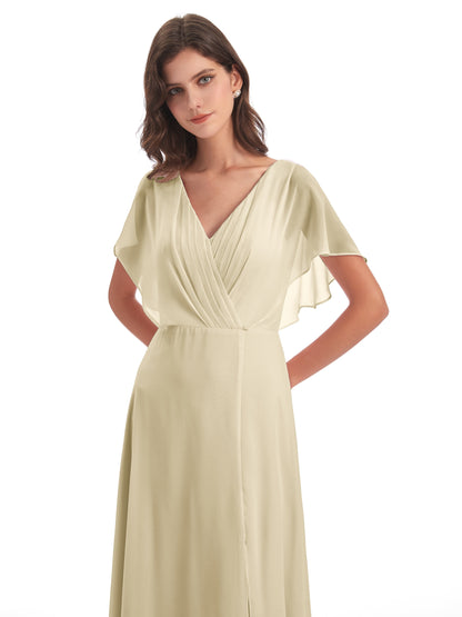 Aria V-Neck Short Sleeves Chiffon Bridesmaid Dresses