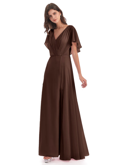 Aria V-Neck Short Sleeves Chiffon Bridesmaid Dresses