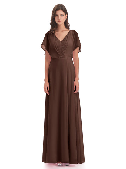 Aria V-Neck Short Sleeves Chiffon Bridesmaid Dresses