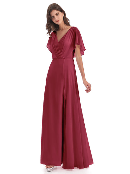 Aria V-Neck Short Sleeves Chiffon Bridesmaid Dresses