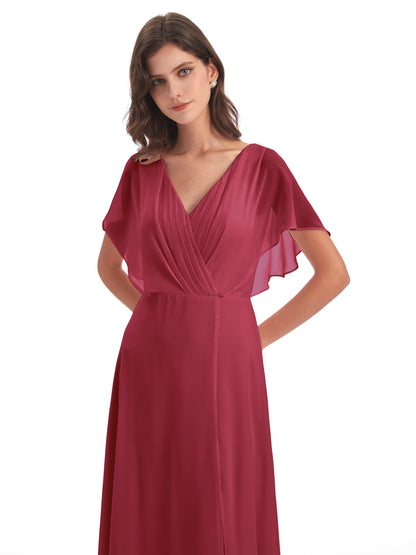 Aria V-Neck Short Sleeves Chiffon Bridesmaid Dresses