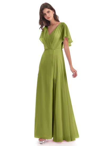Aria V-Neck Short Sleeves Chiffon Bridesmaid Dresses