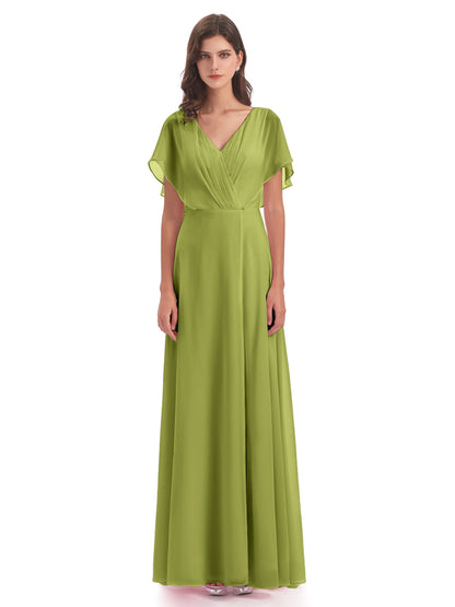 Aria V-Neck Short Sleeves Chiffon Bridesmaid Dresses