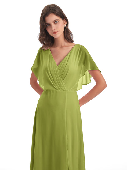 Aria V-Neck Short Sleeves Chiffon Bridesmaid Dresses