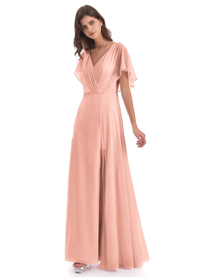 Aria V-Neck Short Sleeves Chiffon Bridesmaid Dresses