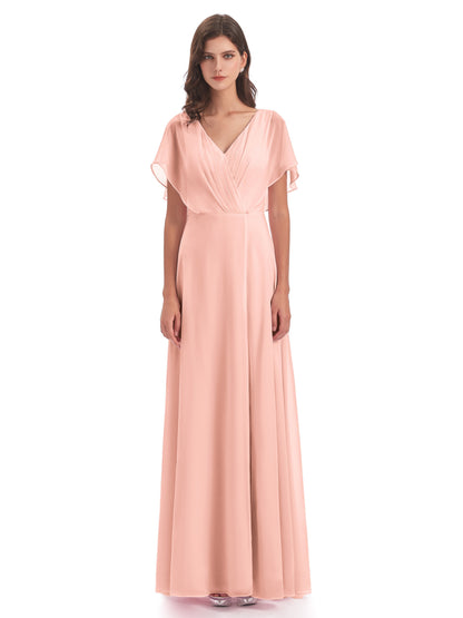 Aria V-Neck Short Sleeves Chiffon Bridesmaid Dresses