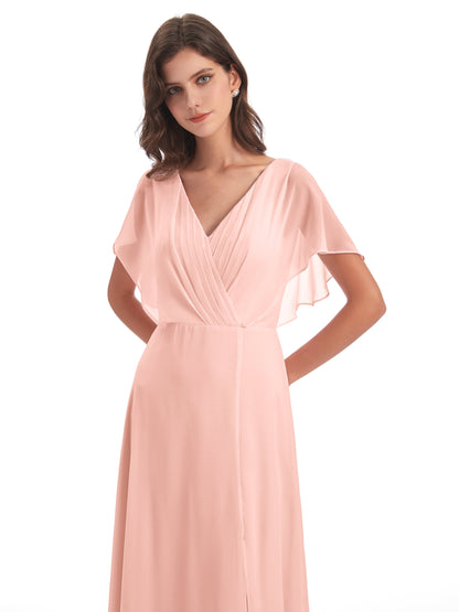Aria V-Neck Short Sleeves Chiffon Bridesmaid Dresses