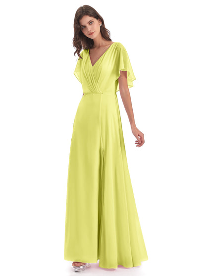Aria V-Neck Short Sleeves Chiffon Bridesmaid Dresses