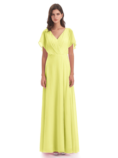 Aria V-Neck Short Sleeves Chiffon Bridesmaid Dresses