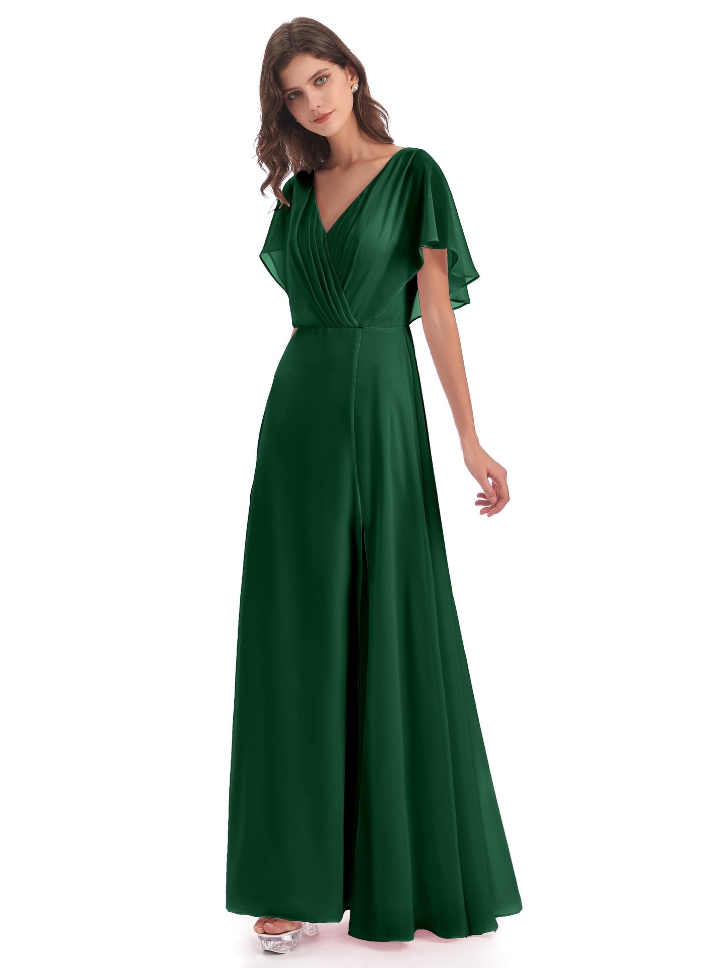 Aria V-Neck Short Sleeves Chiffon Bridesmaid Dresses