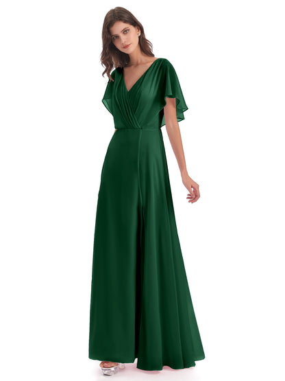Aria V-Neck Short Sleeves Chiffon Bridesmaid Dresses