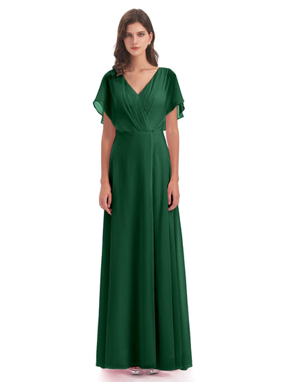 Aria V-Neck Short Sleeves Chiffon Bridesmaid Dresses