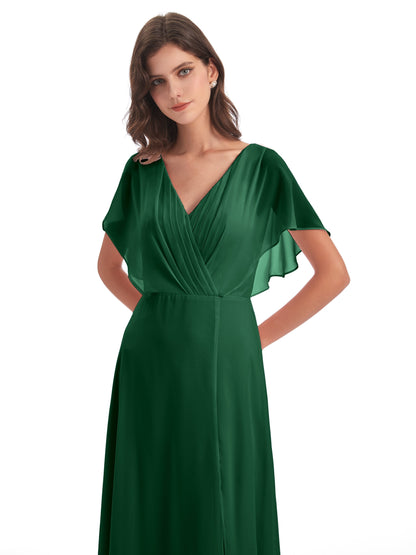 Aria V-Neck Short Sleeves Chiffon Bridesmaid Dresses