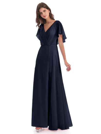Aria V-Neck Short Sleeves Chiffon Bridesmaid Dresses
