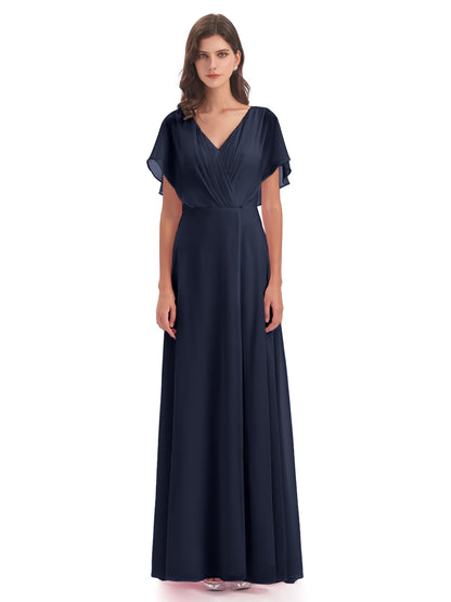 Aria V-Neck Short Sleeves Chiffon Bridesmaid Dresses