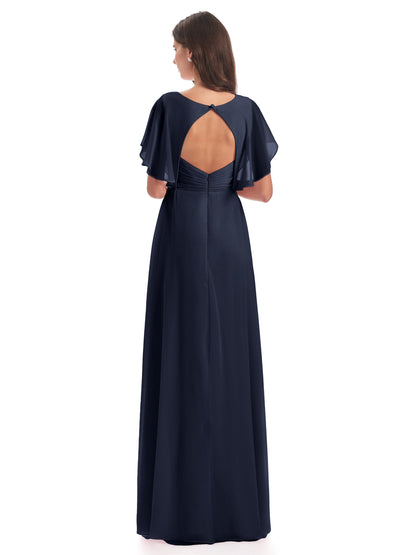 Aria V-Neck Short Sleeves Chiffon Bridesmaid Dresses