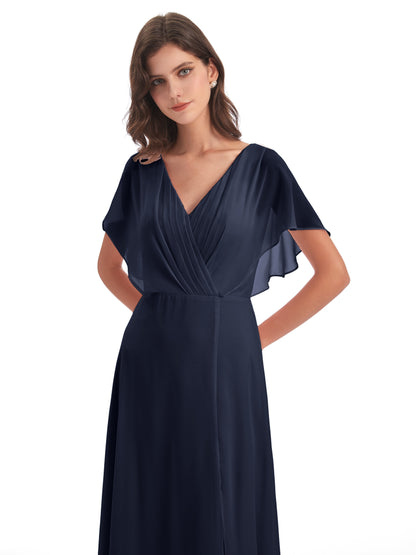 Aria V-Neck Short Sleeves Chiffon Bridesmaid Dresses