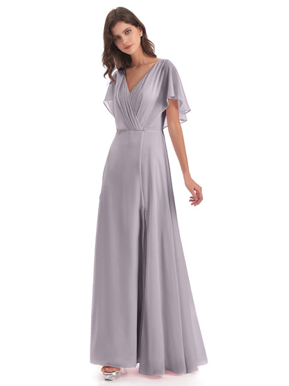 Aria V-Neck Short Sleeves Chiffon Bridesmaid Dresses