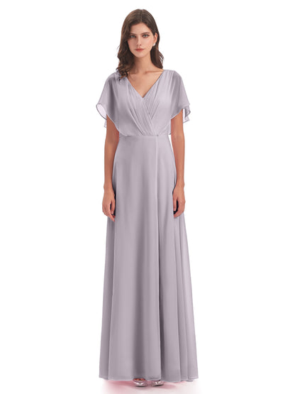 Aria V-Neck Short Sleeves Chiffon Bridesmaid Dresses