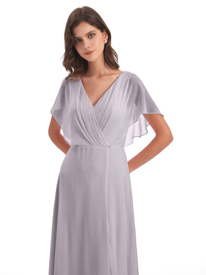 Aria V-Neck Short Sleeves Chiffon Bridesmaid Dresses