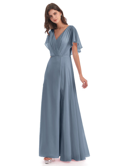 Aria V-Neck Short Sleeves Chiffon Bridesmaid Dresses