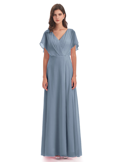 Aria V-Neck Short Sleeves Chiffon Bridesmaid Dresses