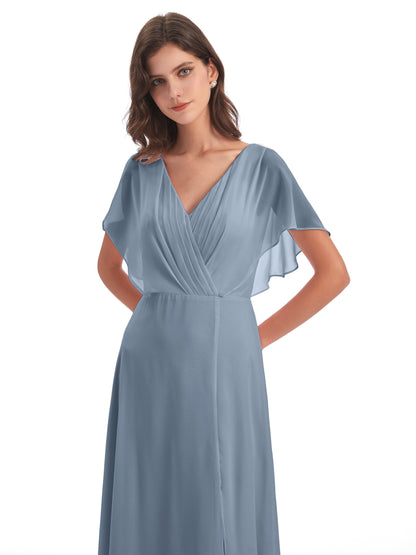 Aria V-Neck Short Sleeves Chiffon Bridesmaid Dresses
