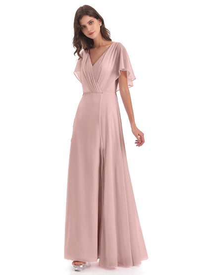 Aria V-Neck Short Sleeves Chiffon Bridesmaid Dresses