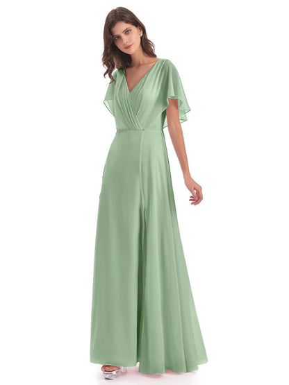 Aria V-Neck Short Sleeves Chiffon Bridesmaid Dresses