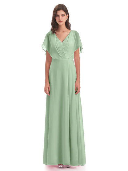Aria V-Neck Short Sleeves Chiffon Bridesmaid Dresses