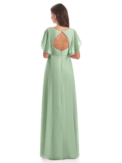 Aria V-Neck Short Sleeves Chiffon Bridesmaid Dresses