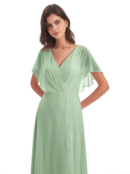 Aria V-Neck Short Sleeves Chiffon Bridesmaid Dresses