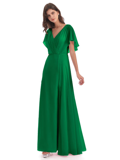 Aria V-Neck Short Sleeves Chiffon Bridesmaid Dresses