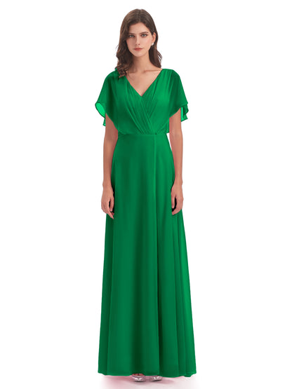 Aria V-Neck Short Sleeves Chiffon Bridesmaid Dresses