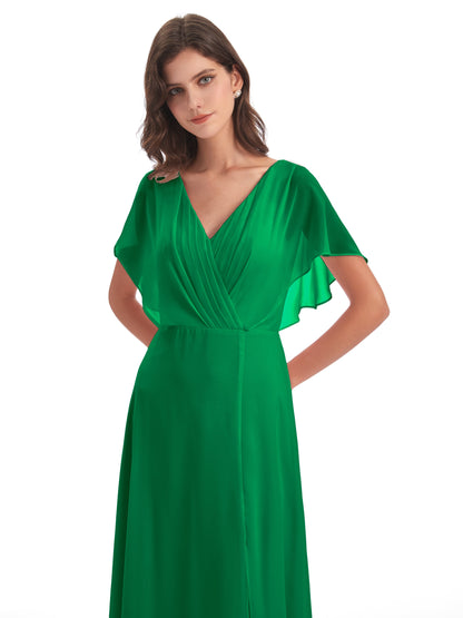 Aria V-Neck Short Sleeves Chiffon Bridesmaid Dresses