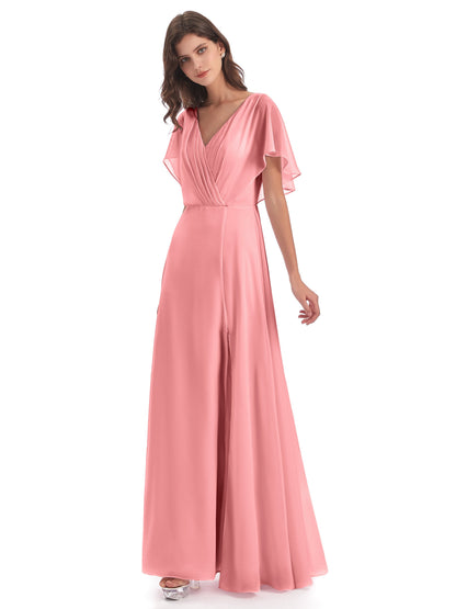Aria V-Neck Short Sleeves Chiffon Bridesmaid Dresses