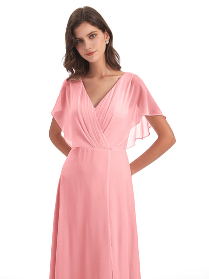 Aria V-Neck Short Sleeves Chiffon Bridesmaid Dresses