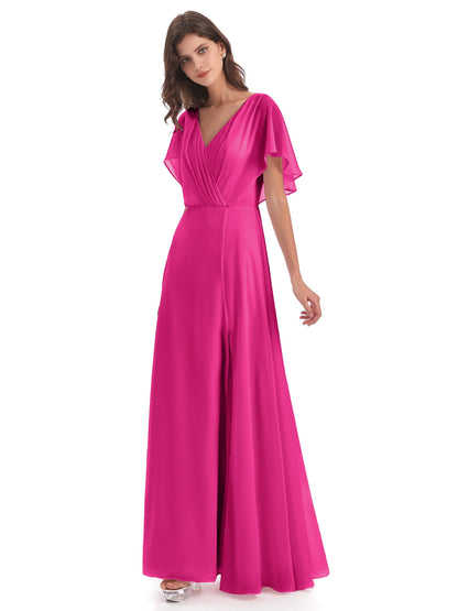 Aria V-Neck Short Sleeves Chiffon Bridesmaid Dresses