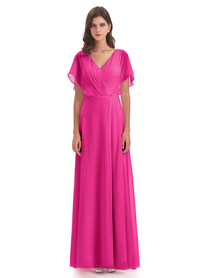 Aria V-Neck Short Sleeves Chiffon Bridesmaid Dresses