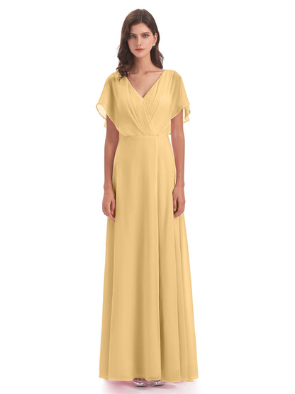 Aria V-Neck Short Sleeves Chiffon Bridesmaid Dresses
