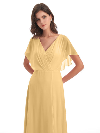 Aria V-Neck Short Sleeves Chiffon Bridesmaid Dresses