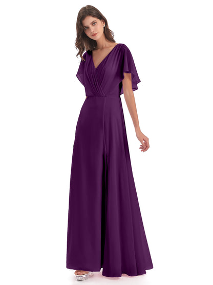 Aria V-Neck Short Sleeves Chiffon Bridesmaid Dresses