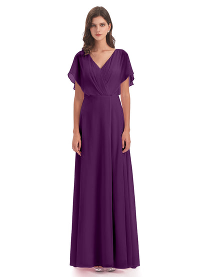Aria V-Neck Short Sleeves Chiffon Bridesmaid Dresses