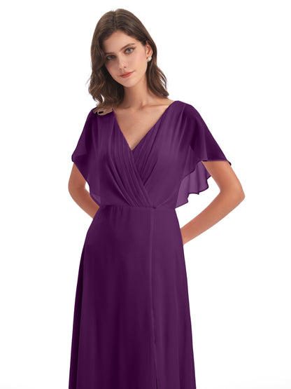 Aria V-Neck Short Sleeves Chiffon Bridesmaid Dresses