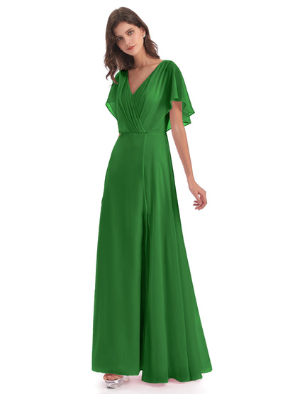 Aria V-Neck Short Sleeves Chiffon Bridesmaid Dresses