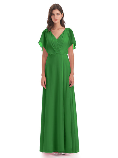 Aria V-Neck Short Sleeves Chiffon Bridesmaid Dresses