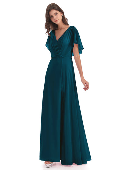 Aria V-Neck Short Sleeves Chiffon Bridesmaid Dresses