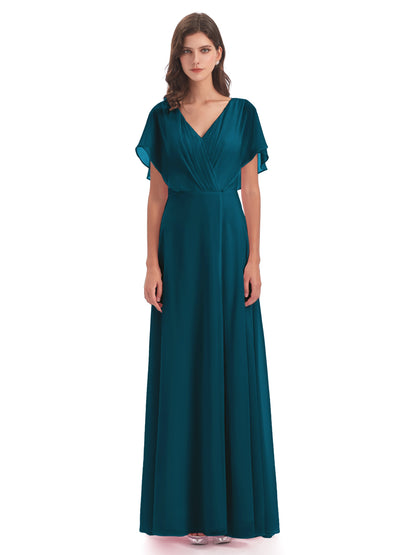 Aria V-Neck Short Sleeves Chiffon Bridesmaid Dresses