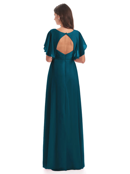 Aria V-Neck Short Sleeves Chiffon Bridesmaid Dresses