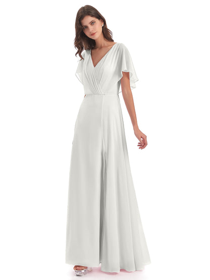 Aria V-Neck Short Sleeves Chiffon Bridesmaid Dresses